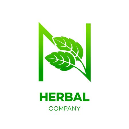 Letter N logo,Green leaf,Herbal,Pharmacy,ecology vector illustrationのイラスト素材