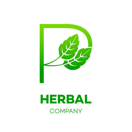 Letter P logo,Green leaf,Herbal,Pharmacy,ecology vector illustrationのイラスト素材