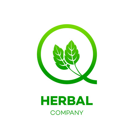 Letter Q logo,Green leaf,Herbal,Pharmacy,ecology vector illustrationのイラスト素材