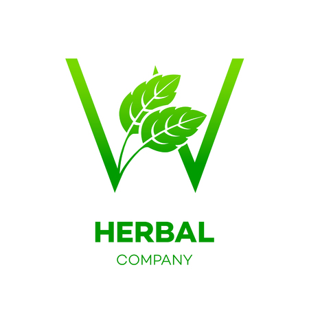 Letter W logo,Green leaf,Herbal,Pharmacy,ecology vector illustrationのイラスト素材