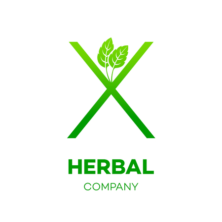 Letter X logo,Green leaf,Herbal,Pharmacy,ecology vector illustrationのイラスト素材