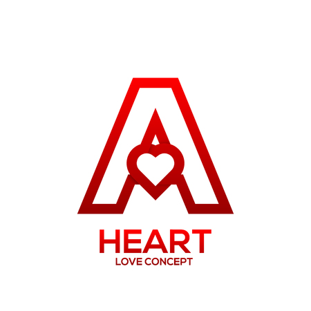 Letter A heart Red color logo,Valentine Day Love Concept Logotypeのイラスト素材