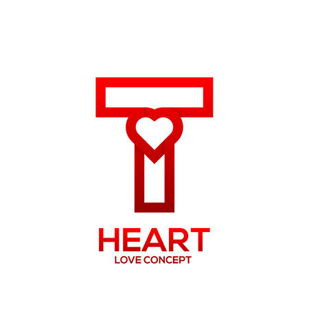 Letter T heart Red color logo,Valentine Day Love Concept Logotypeのイラスト素材