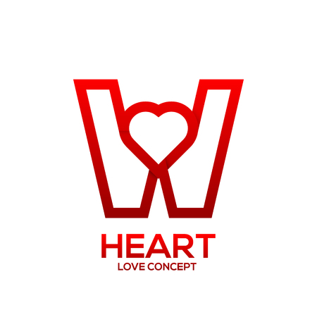 Letter W heart Red color logo,Valentine Day Love Concept Logotypeのイラスト素材