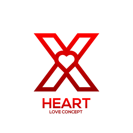 Letter X heart Red color logo,Valentine Day Love Concept Logotypeのイラスト素材