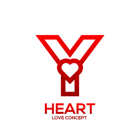 Letter Y heart Red color logo,Valentine Day Love Concept Logotypeのイラスト素材