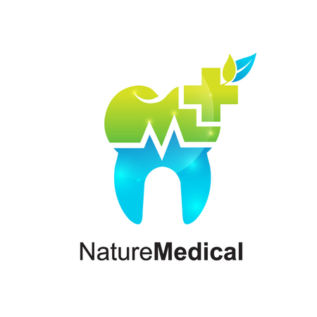 Dental logo,Medical Cross Logo Pharmacy natural eco Clinic design vector template. Medicine Health care Logotype. Ecology Green Healthcare iconのイラスト素材