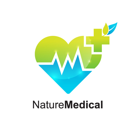 Heart logo,Medical pharmacy,Medical Cross Logo Pharmacy natural eco Clinic design vector template. Medicine Health care Logotype. Ecology Green Healthcare iconのイラスト素材