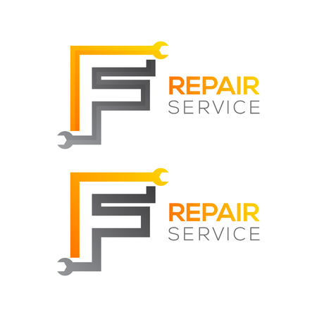 Letter F with wrench logo, Industrial, repair, tools, service and maintenance logo for corporate identity.のイラスト素材
