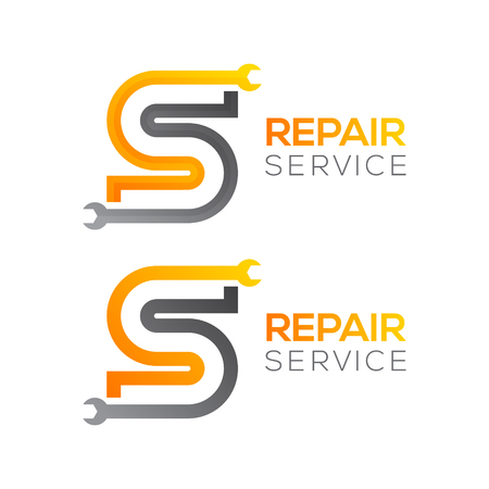 Letter S with wrench logo, Industrial, repair, tools, service and maintenance logo for corporate identity.のイラスト素材