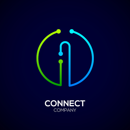Letter i logo, Circle shape symbol, green and blue color, Technology and digital abstract dot connectionのイラスト素材