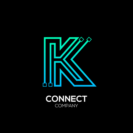 Letter K logotype blue and green color,Technology and digital abstract dot connection vector logoのイラスト素材
