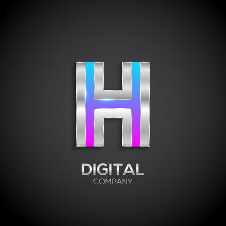 Letter H with metallic texture,3d Glossy, Digital and Technology, metal texture,  silver, steel and realistic shadow for logo, Vector illustrationのイラスト素材