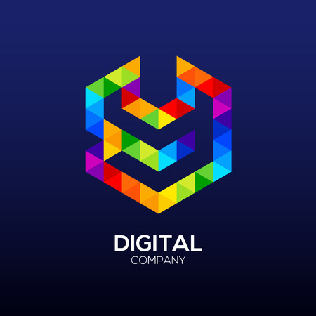 Abstract letter Y Logo Design.Hexagon logo, Technology and digital logotypeのイラスト素材