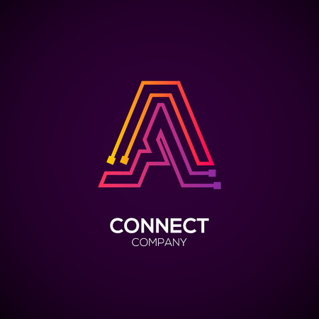 Letter A logotype Purple and Orange color,Technology and digital abstract dot connection vector logoのイラスト素材
