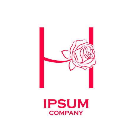 Letter H logo,Rose Flower Red, beauty and fashion, cosmetics business, natural,spa salons logoのイラスト素材