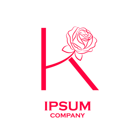 Letter K logo,Rose Flower Red, beauty and fashion, cosmetics business, natural,spa salons logoのイラスト素材