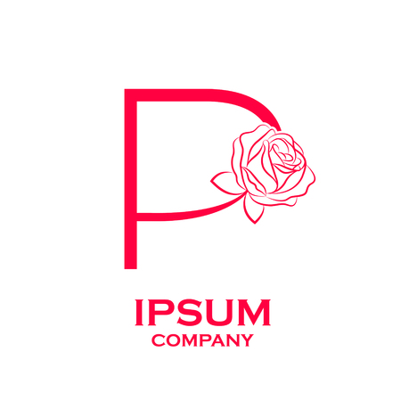 Letter P logo,Rose Flower Red, beauty and fashion, cosmetics business, natural,spa salons logoのイラスト素材