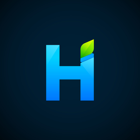 Letter H with Green leaves and Blue color, Modern glossy logotype, Vector ecology elements for corporate identity.のイラスト素材