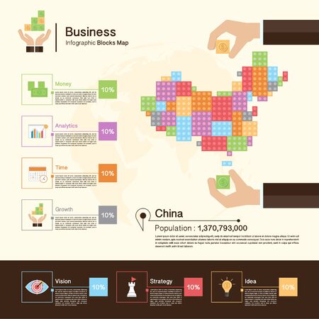 Business Infographic with blocks,China mapのイラスト素材
