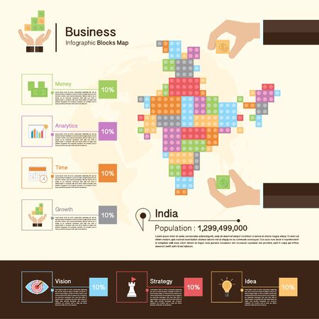 Business Infographic with blocks,India mapのイラスト素材