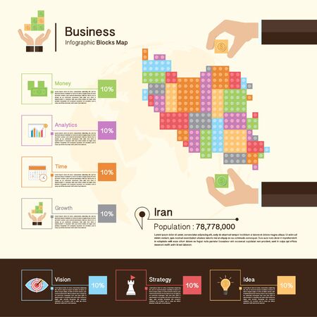 Business Infographic with blocks,Iran mapのイラスト素材