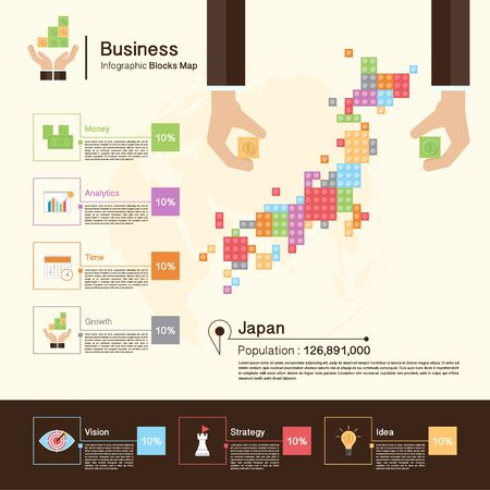 Business Infographic with blocks,Japan mapのイラスト素材