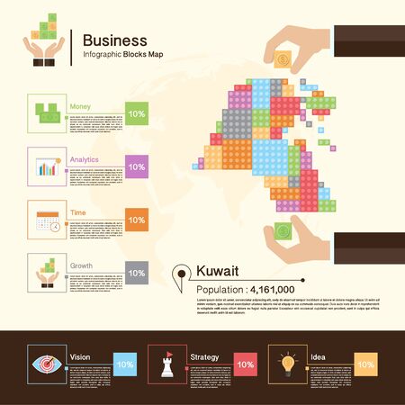 Business Infographic with blocks,Kuwait mapのイラスト素材
