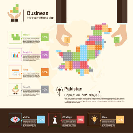 Business Infographic with blocks,Pakistan mapのイラスト素材