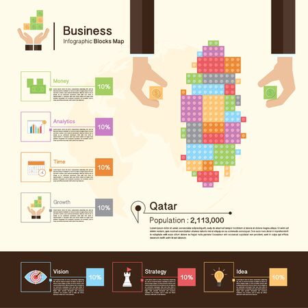 Business Infographic with blocks,Qatar mapのイラスト素材