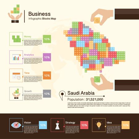 Business Infographic with blocks,Saudi Arabia mapのイラスト素材