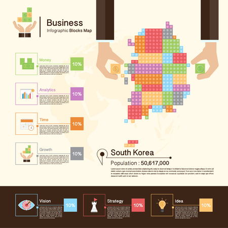 Business Infographic with blocks,South Korea mapのイラスト素材