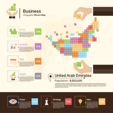 Business Infographic with blocks,United Arab Emirates mapのイラスト素材