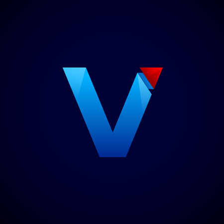 Letter V with Modern glossy and Triangular , Arrow and forward, abstract origami, Digital, Technology, Mediaのイラスト素材