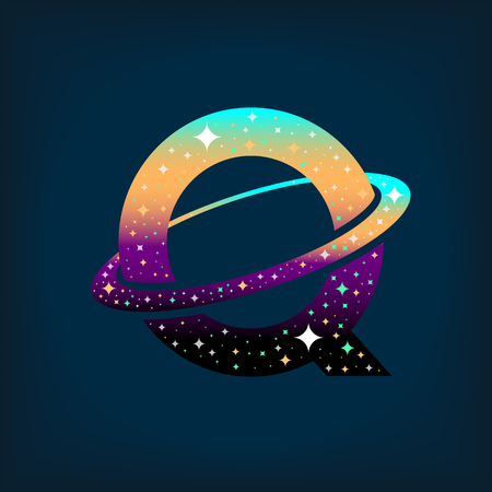 Abstract letter Q logo,space logo.Observatory,tourism,galaxy,moon,satellite,alien,planet,astronaut.Interesting design template for your company logoのイラスト素材