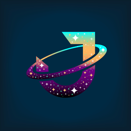 Abstract letter J logo,space logo.Observatory,tourism,galaxy,moon,satellite,alien,planet,astronaut.Interesting design template for your company logoのイラスト素材