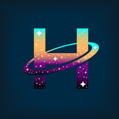 Abstract letter H logo,space logo.Observatory,tourism,galaxy,moon,satellite,alien,planet,astronaut.Interesting design template for your company logoのイラスト素材