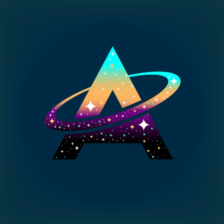 Abstract letter A logo,space logo.Observatory,tourism,galaxy,moon,satellite,alien,planet,astronaut.Interesting design template for your company logoのイラスト素材