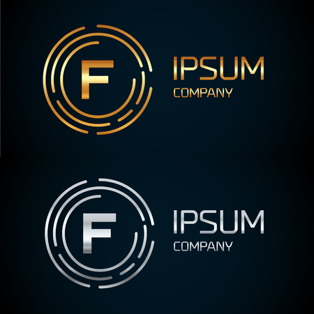 F letter logo icon template.symbol,line style letter,logotype,modern,company name brand.round,rings,circle,premium conceptのイラスト素材