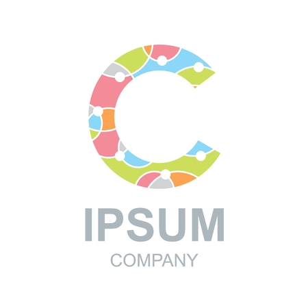 Abstract letter C logo design template,Business,Colorful creative sign,vector icon,lines lettersのイラスト素材