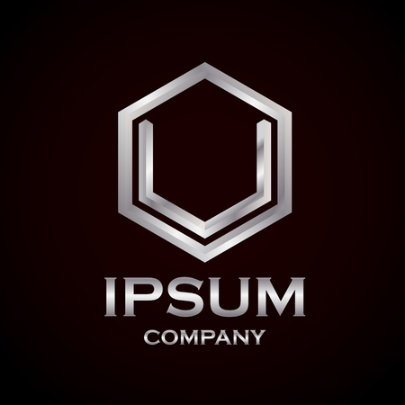 Letter U silver Hexagon vector logo design templateのイラスト素材