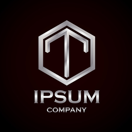 Letter T silver Hexagon vector logo design templateのイラスト素材