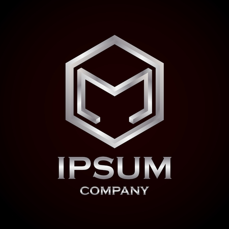Letter M silver Hexagon vector logo design templateのイラスト素材