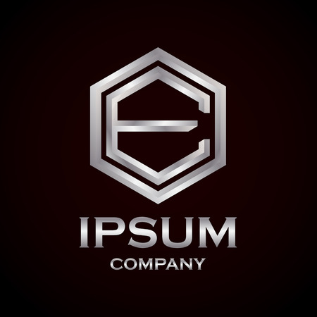 Letter E silver Hexagon vector logo design templateのイラスト素材