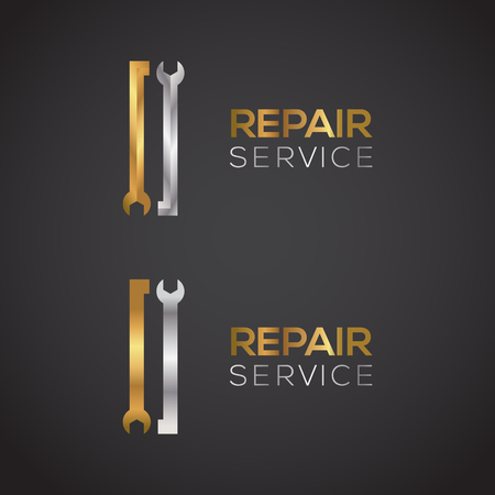 Letter I with wrench logo Gold and Silver color,Industrial,repair,tools,service and maintenance logo for corporate identityのイラスト素材