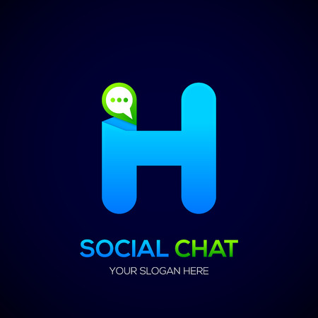 Letter H with Chat icon, Social Talk, Social media, Abstract speak, Sphere speech bubble icon.のイラスト素材