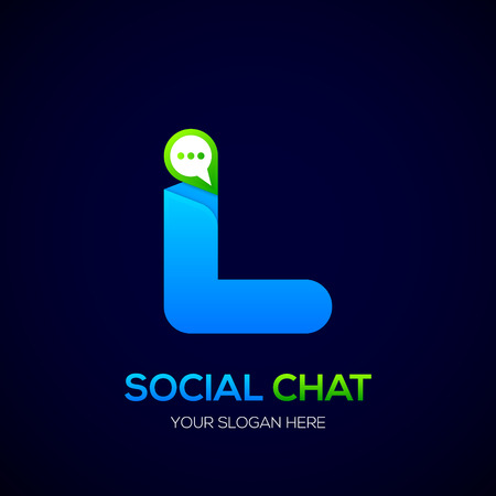 Letter L with Chat icon, Social Talk, Social media, Abstract speak, Sphere speech bubble icon.のイラスト素材