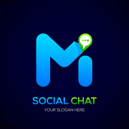 Letter M with Chat icon, Social Talk, Social media, Abstract speak, Sphere speech bubble icon.のイラスト素材