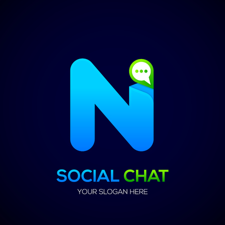 Letter N with Chat icon, Social Talk, Social media, Abstract speak, Sphere speech bubble icon.のイラスト素材
