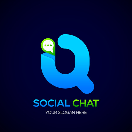 Letter Q with Chat icon, Social Talk, Social media, Abstract speak, Sphere speech bubble icon.のイラスト素材
